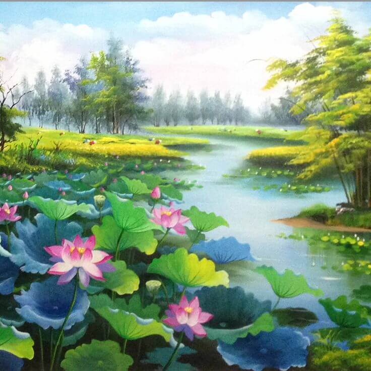 [Hướng Dẫn A-Z] Cách Vẽ Tranh Phong Cảnh Đầm Sen Đơn Giản