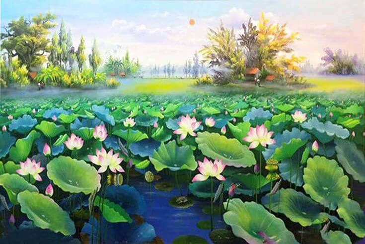 [Hướng Dẫn A-Z] Cách Vẽ Tranh Phong Cảnh Đầm Sen Đơn Giản