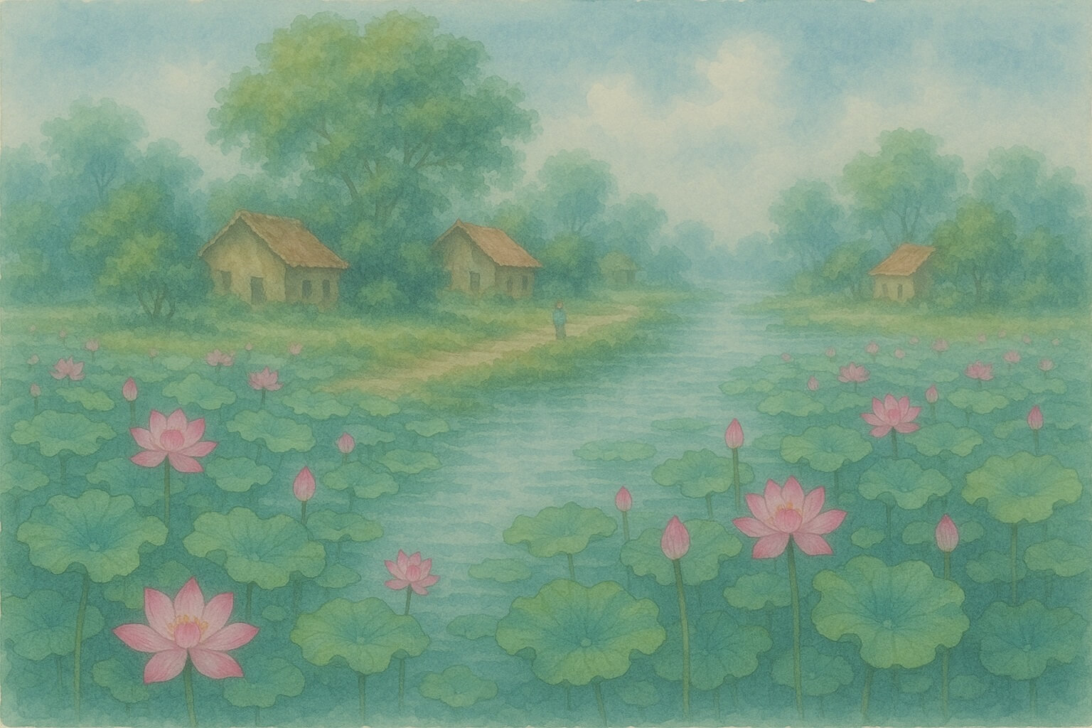 Top 5 Bức Tranh Phong Cảnh Quê Hương Màu Nước Đẹp Nhất