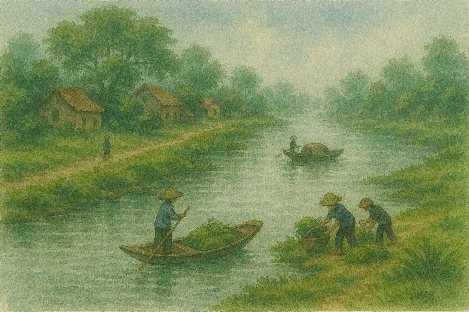 Top 5 Bức Tranh Phong Cảnh Quê Hương Màu Nước Đẹp Nhất